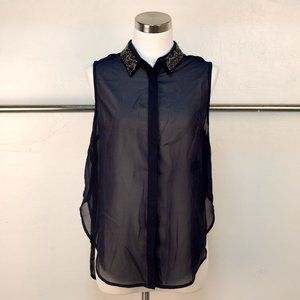 Beaded Collar Button Up Blouse